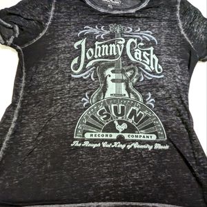 Johnny Cash Women's Opaque Grey Sun Records Label Blouse XL
